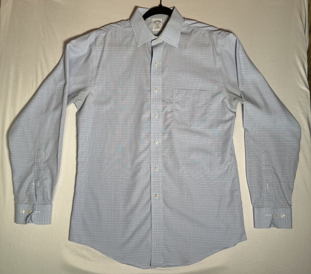 Brooks Brothers Shirt Men's 15 1/2 Long Sleeve 346 Light Blue Button Down Check